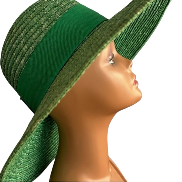 Vintage Italian Straw Sun Hat-Patty Petité Galt-Wide Brim Green Garden Party Hat - Picture 4 of 10